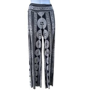 Uptown USA black and white paisley print fold over wide leg pants